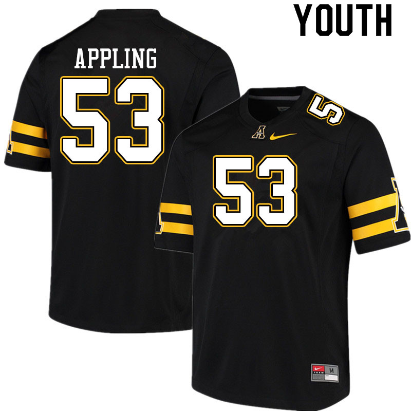 Youth #53 Jake Appling Appalachian State Mountaineers College Football Jerseys Sale-Black